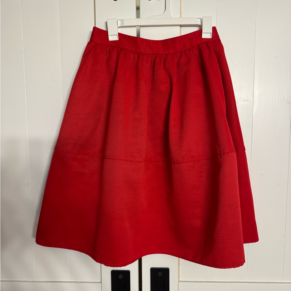 Express Red Taffeta A-Line Midi Skirt
